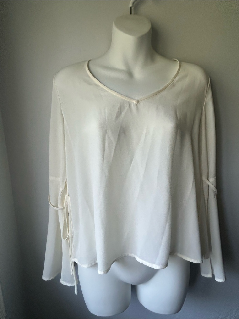 Revamped Cream V-Neck Bell Sleeve Flowing Blouse - Picture 6 of 10